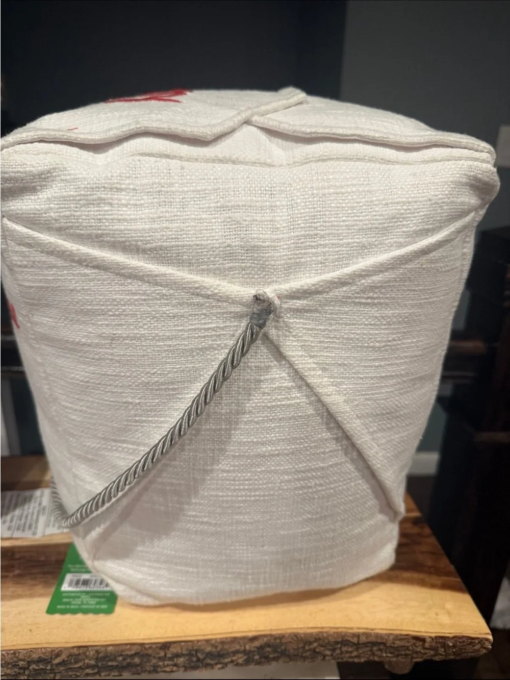 Embroidered 'Thank You' Chinese Takeout Box Accent pillow - White & Red